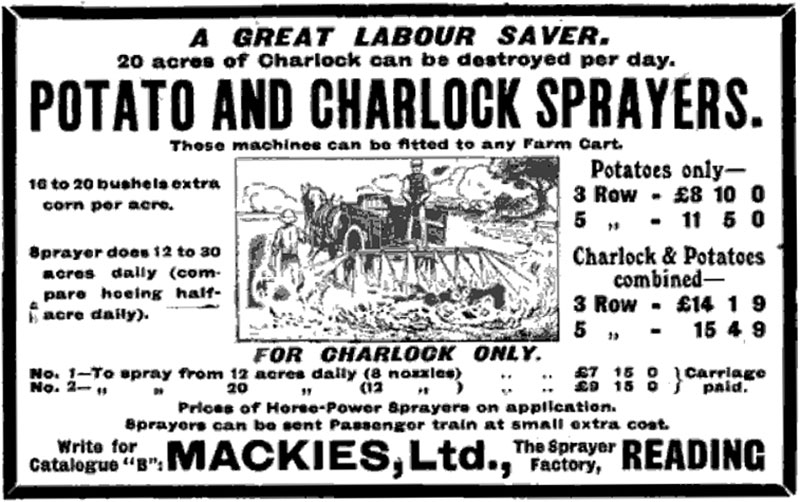 Mackies Charlock Sprayer - Agricultural Gazette, June 1916
