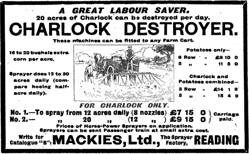 Mackies Charlock Destroyer - Agricultural Gazette, May 1916