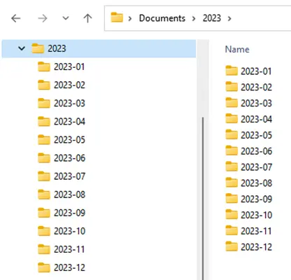 Folders created using the above code