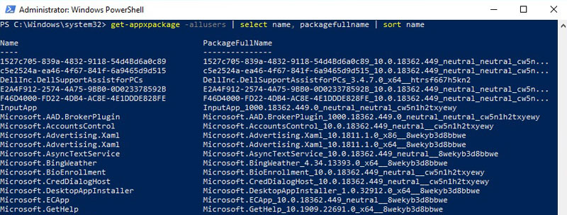 PowerShell get-appxpackage command