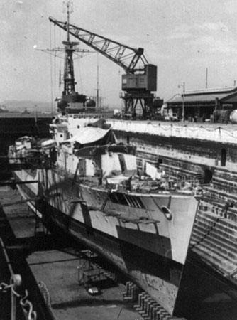 HMS Chevron in drydock, Malta 1953