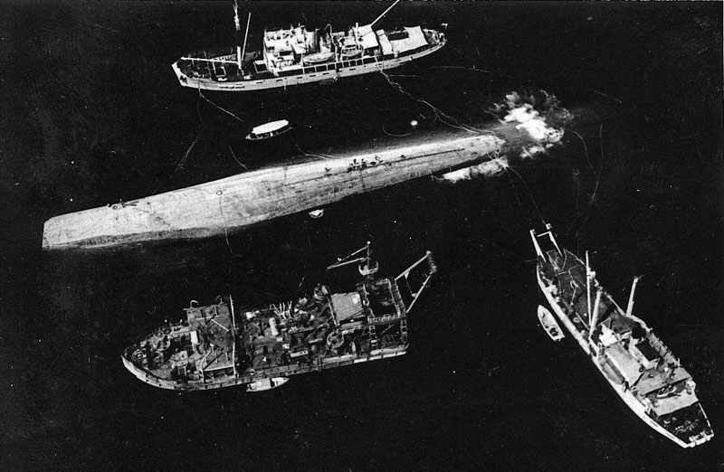 HMS Breconshire being raised