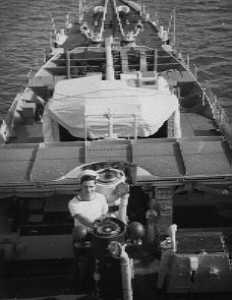 Ray on the bridge of HMS Chevron