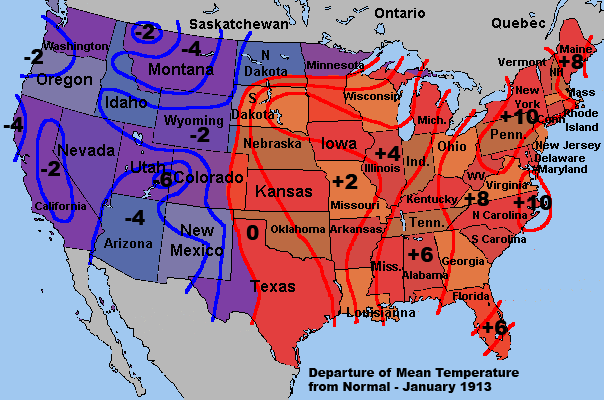 Mean Temperature Deviation from Normal - January 1913