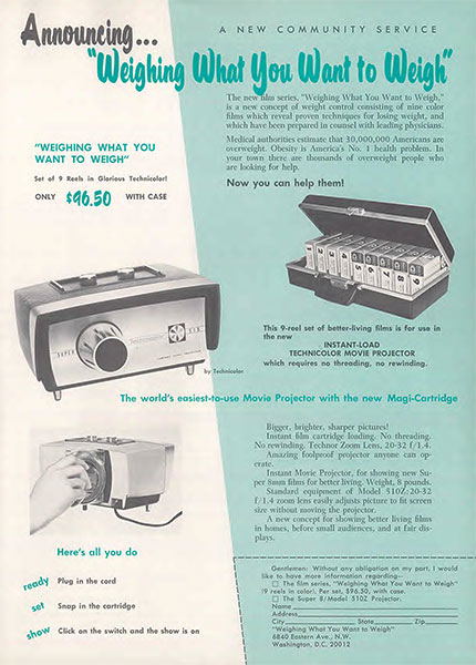 1966 Weighing What You Want to Weigh advert for 9 Magi-cartridges and a Technicolor 510 projector