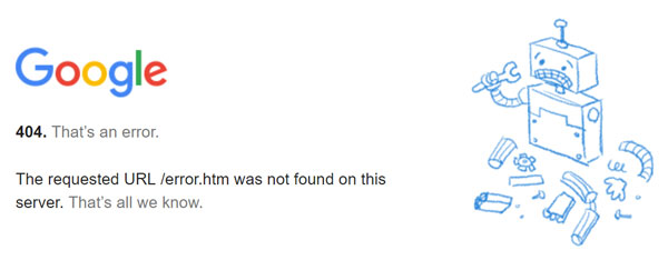 Google's 404 not found error message