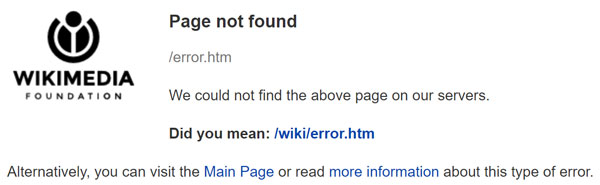 Wikipedia / Wikimedia 404 error message