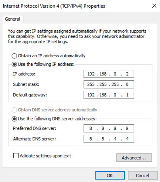 New network adapter settings
