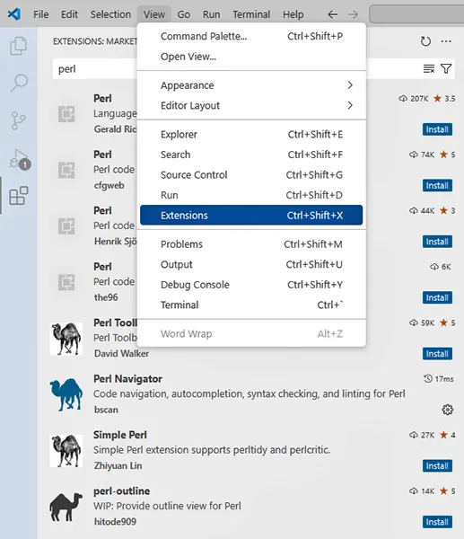 Visual Studio Code Perl extensions