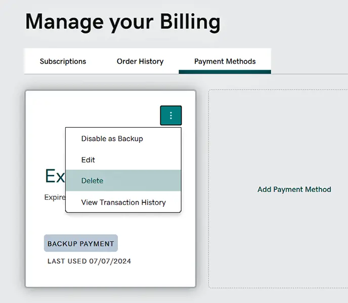 Deleting credit card information from Godaddy