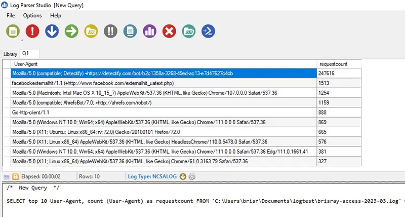 Output of the useragent command