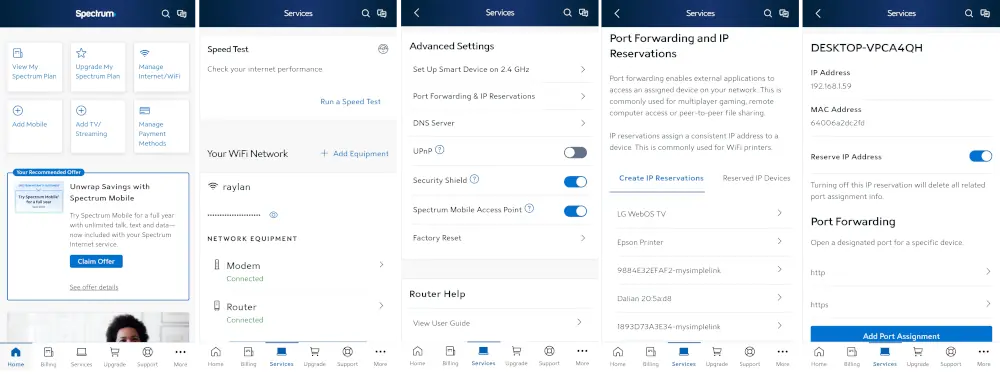 My Spectrum app - advanced router features