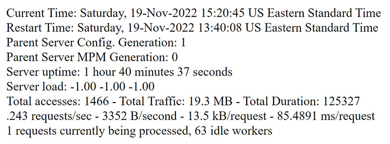 Apache server status section