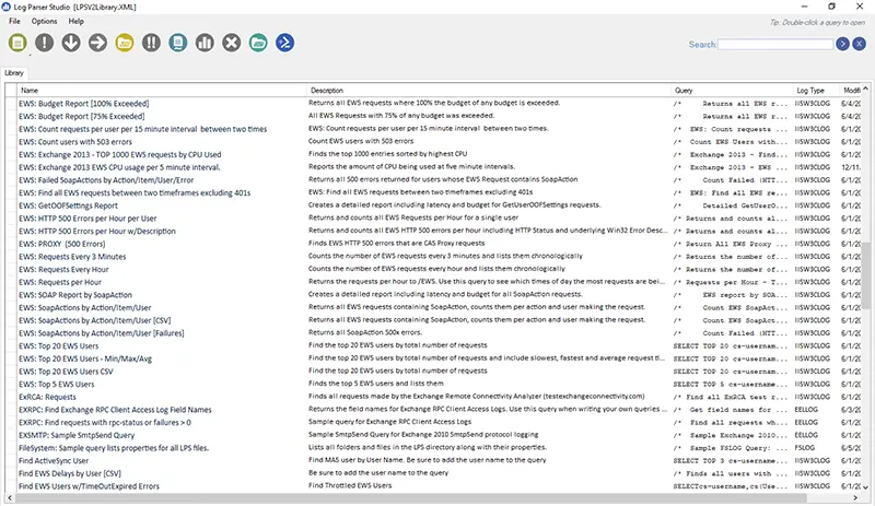 Log Parser Studio opening screen