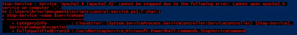 PowerShell stop service error