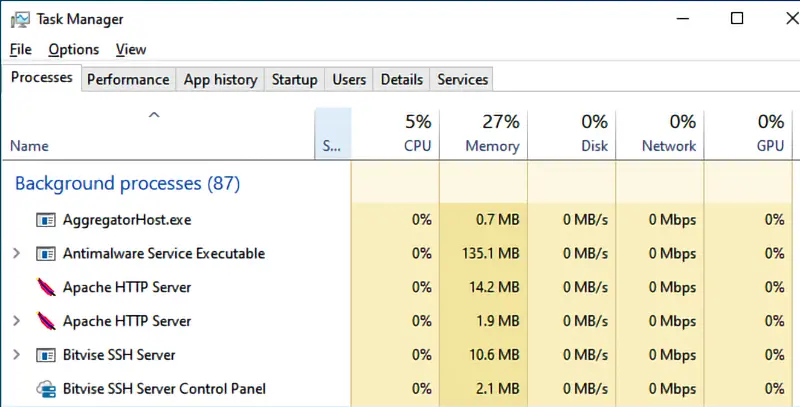 Apache running two processes in Windows