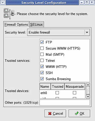 Fedora firewall configuration