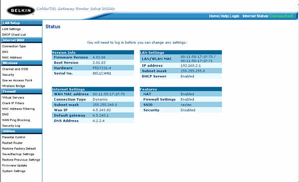 Router configuration page