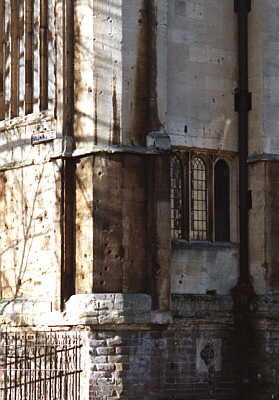 Shrapnel damage from WWII to St Nicholas Church