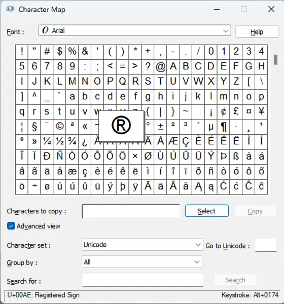 The charmap utility