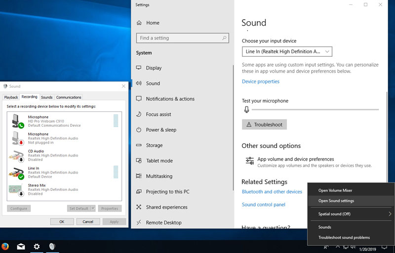 Windows sound control panels