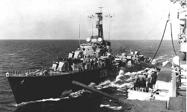 Fuelling HMCS Crusader from HMS Warrior ~ 1953