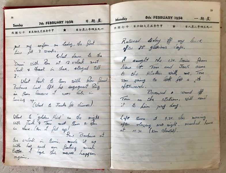 Pages from Leslie Smith's diary, 1954