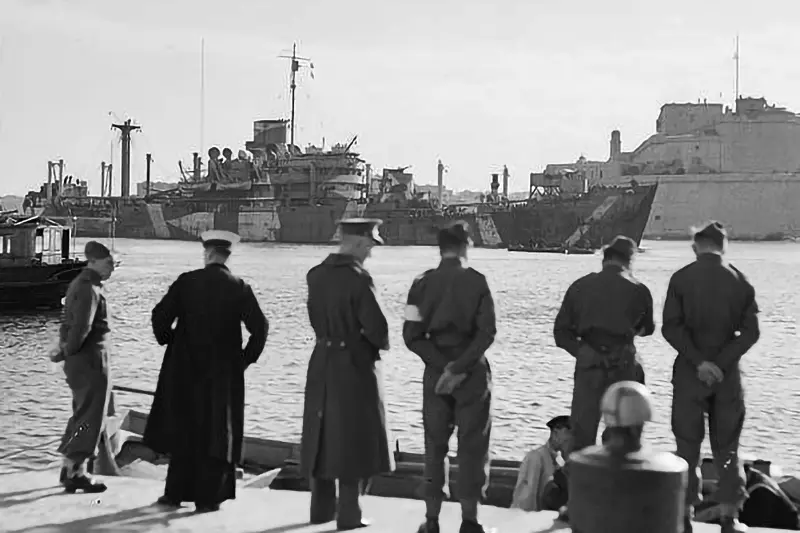 HMS Breconshire entering Grand Harbour, Malta