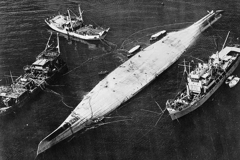 HMS Breconshire being salvaged