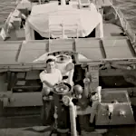 Ray Holden on the bridge of HMS Chevron