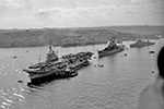 HMS Warrior, USS Des Moines and HMS Gambia in Grand Harbour, Valletta, Malta around 1951. Photo: Imperial War Museums, A 32043