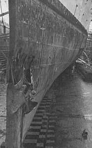 Damage to HMS Gambia after collision with HMS Pheobe