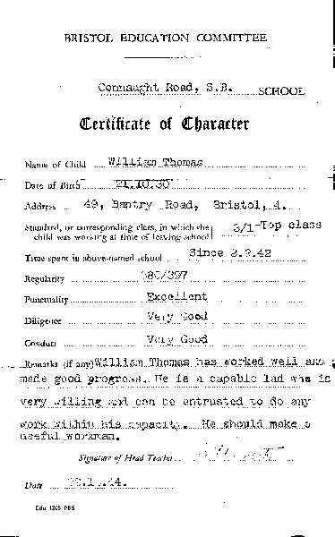 School Certificate - Character