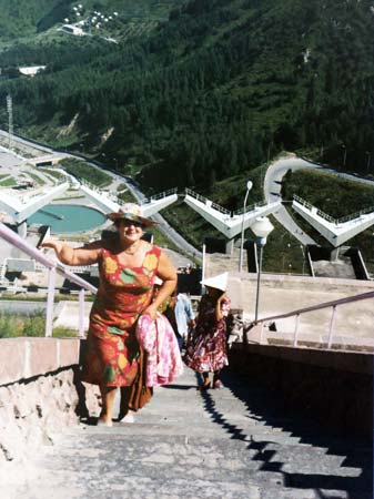 Steps up the earth dam