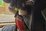 Fuel leaking onto the wheel of the chipper