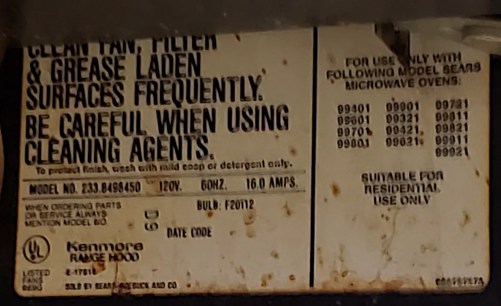 Kitchen range hood ID label