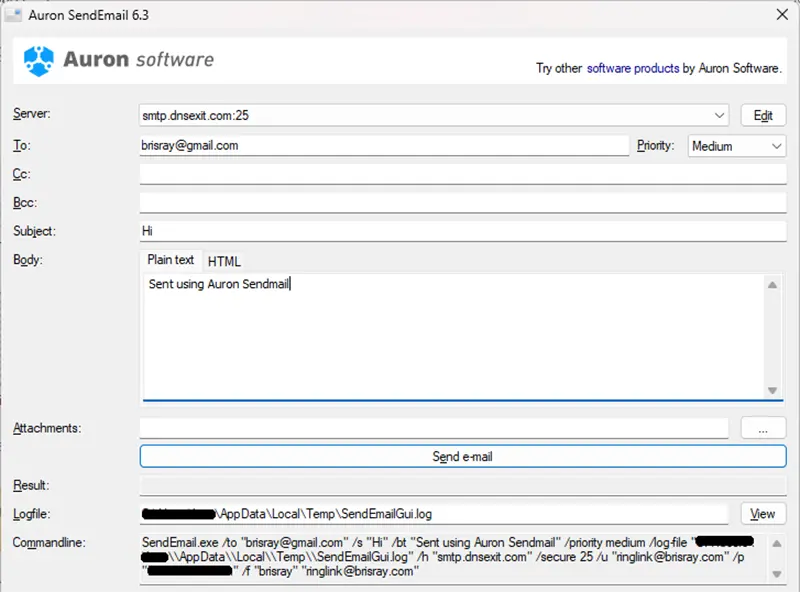 Auron SendEmail 6.3 GUI