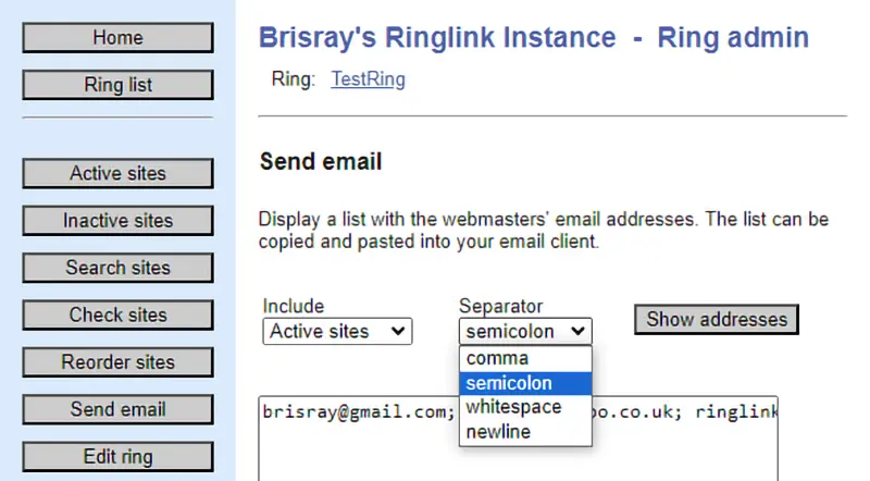 Ringlink's email separators after editing