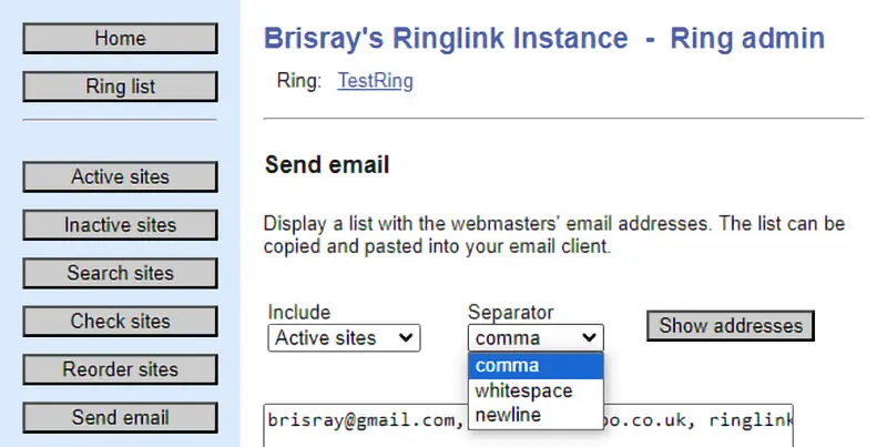 Ringlink's default email separators