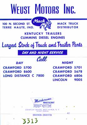 Weust Motors matchbook