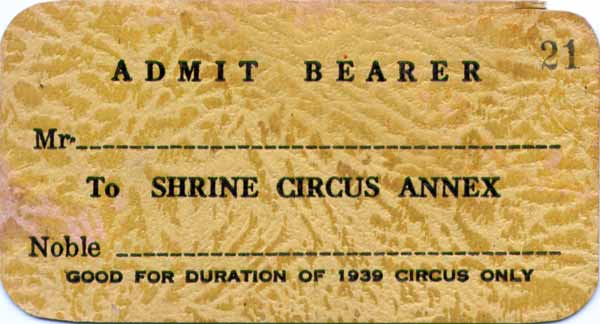 Zorah Shrine Circus Annex Ticket