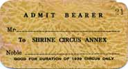 1939 Zorah Shrine Circus Annex Ticket