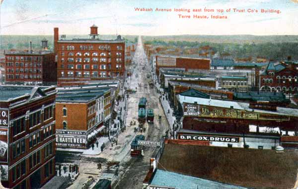 Wabash Avenue looking east from top Trust Co's Building, Terre Haute