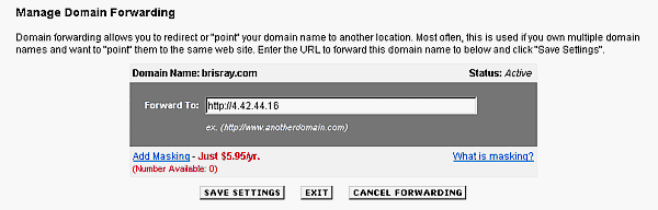 GoDaddy Domain Name Forwarding page