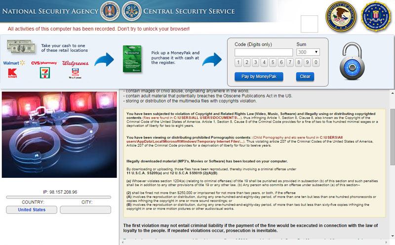 NSA ransomware fake web page