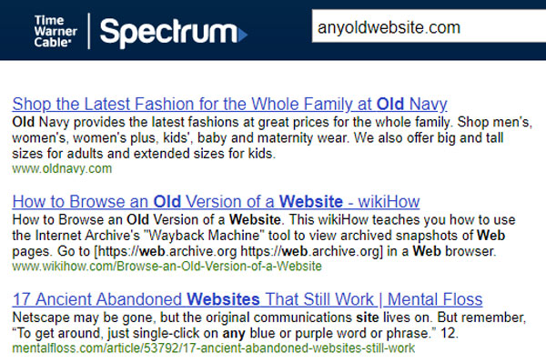 Spectrum 404 search page