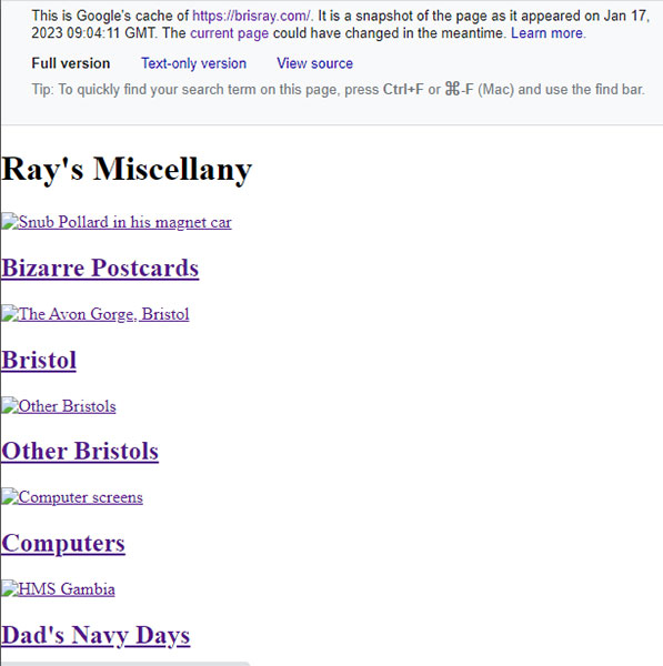 Google's cache of brisray.com