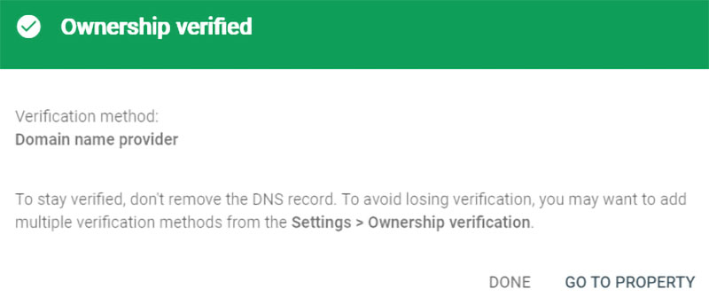 Google Search Console domain ownership verification