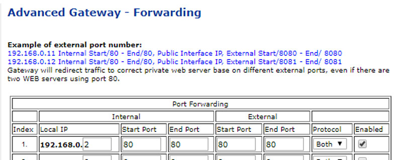 Router port forwarding page