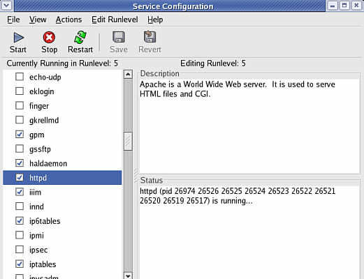 Fedora Linux Gnome GUI Service Configuration 
Utility